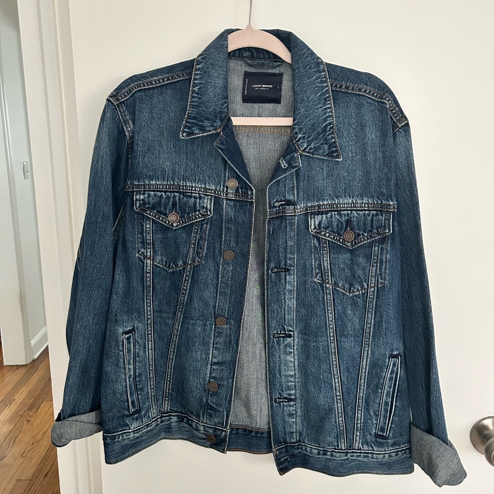 Lucky Brand Medium Blue Denim Jacket with Contrast Stitching